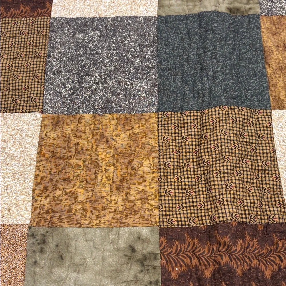 Patchwork Quilt Throw in Brown, Tan, Green, Cream - Unbranded